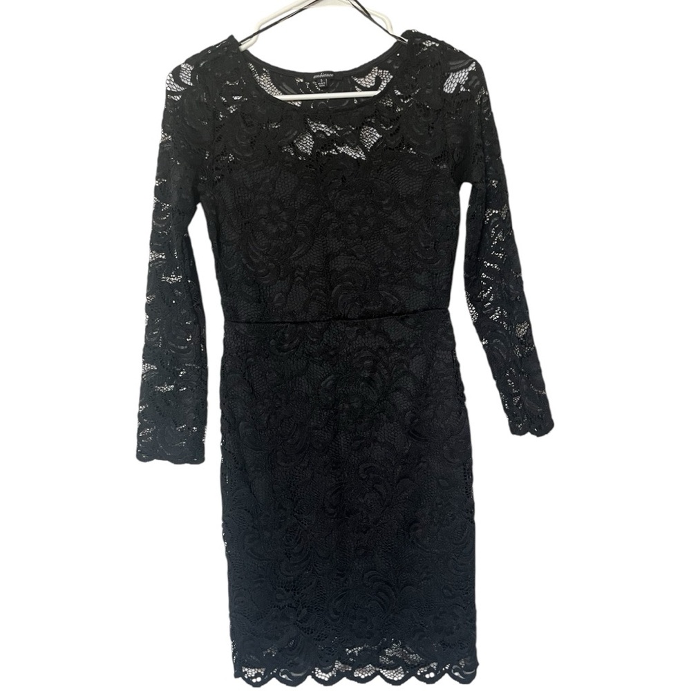 Ambiance Black Floral Lace Knee Length Dress Size Sm